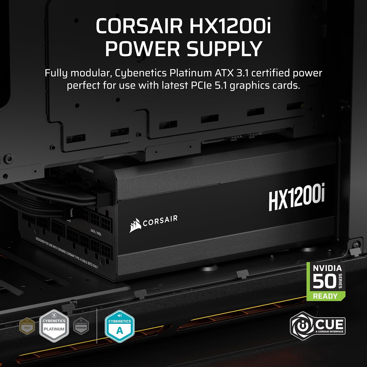 Detalle de CORSAIR HX1200i (2025) Fully Modular Ultra-Low Noise ATX Power Supply