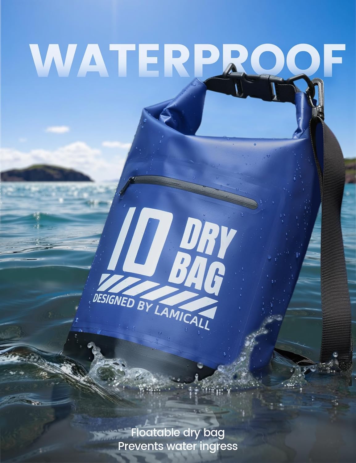 Detalle de Lamicall Dry Bag Waterproof Bag 10L – Robust & Anti-Scratch Blue