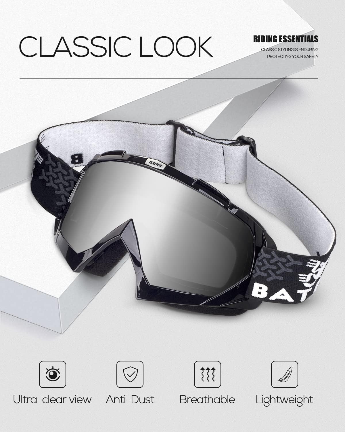 Detalle 2 de BATFOX F816 Dirt Bike Goggles, Polarized UV400 Lenses, Anti-Slip Strap