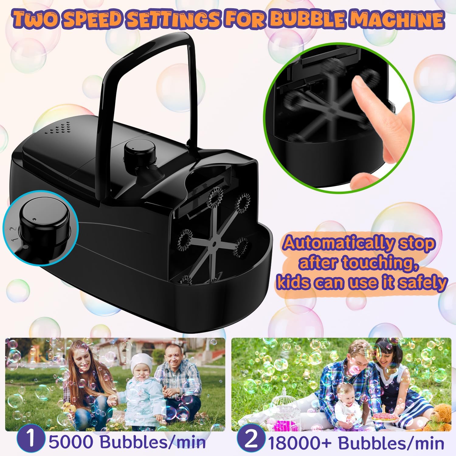 Thumbnail 2 de Sizonjoy Bubble Machine: Automatic Bubble Blower for Kids and Parties (Black)