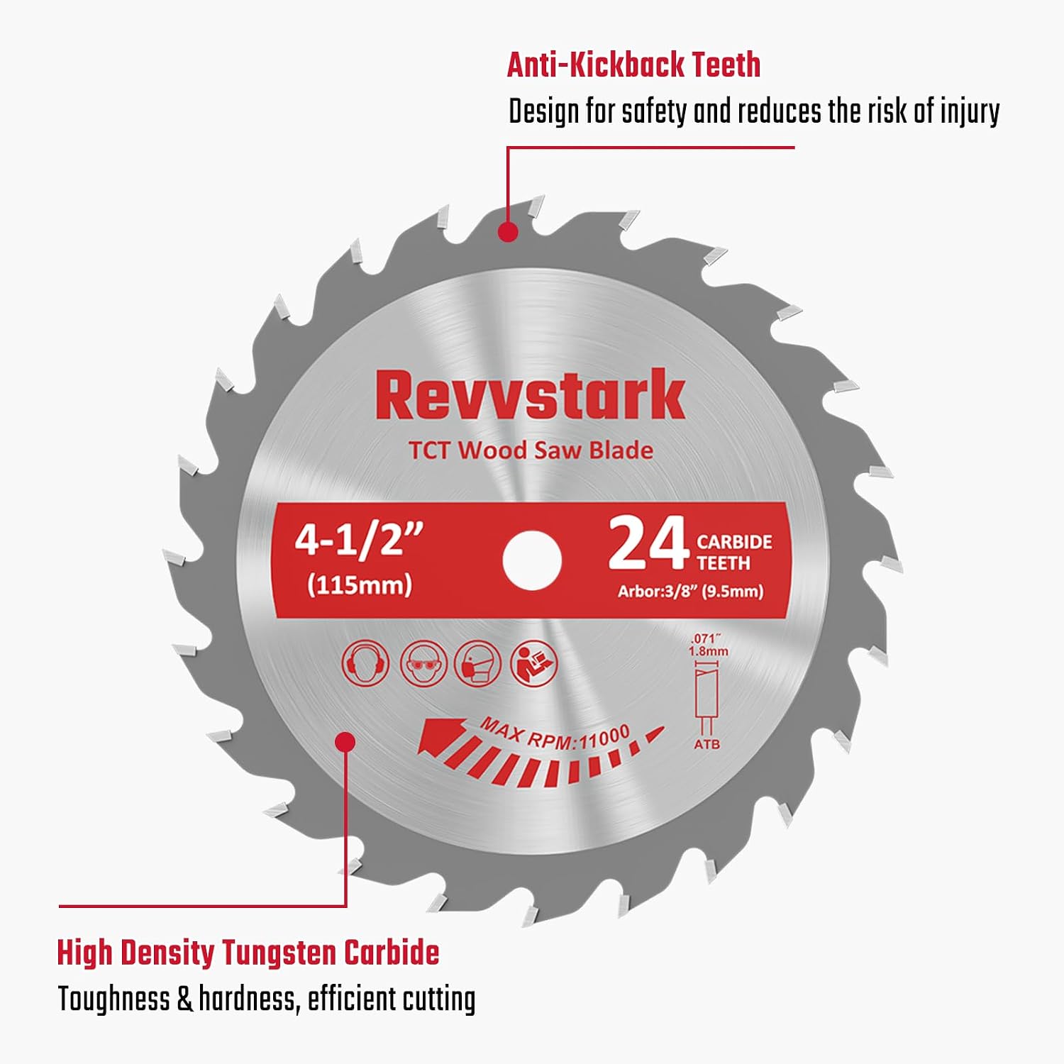 Detalle de Revvstark RS-CB-4.5-24T-3/8-DT 4.5-Inch Circular Saw Blades, 24T, 4-Pack