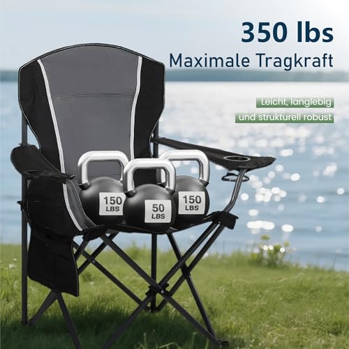 Detalle de HIGH POINT SPORTS Campingstuhl Faltbar Angelstuhl – Stabiles Klappdesign, 160 kg Belastung