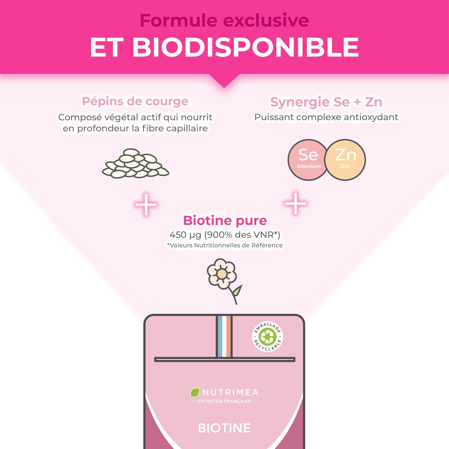 Thumbnail 3 de Biotine Nutrimea (120 gélules vegan) – complexe vitamine B8, zinc, sélénium et pépins de courge