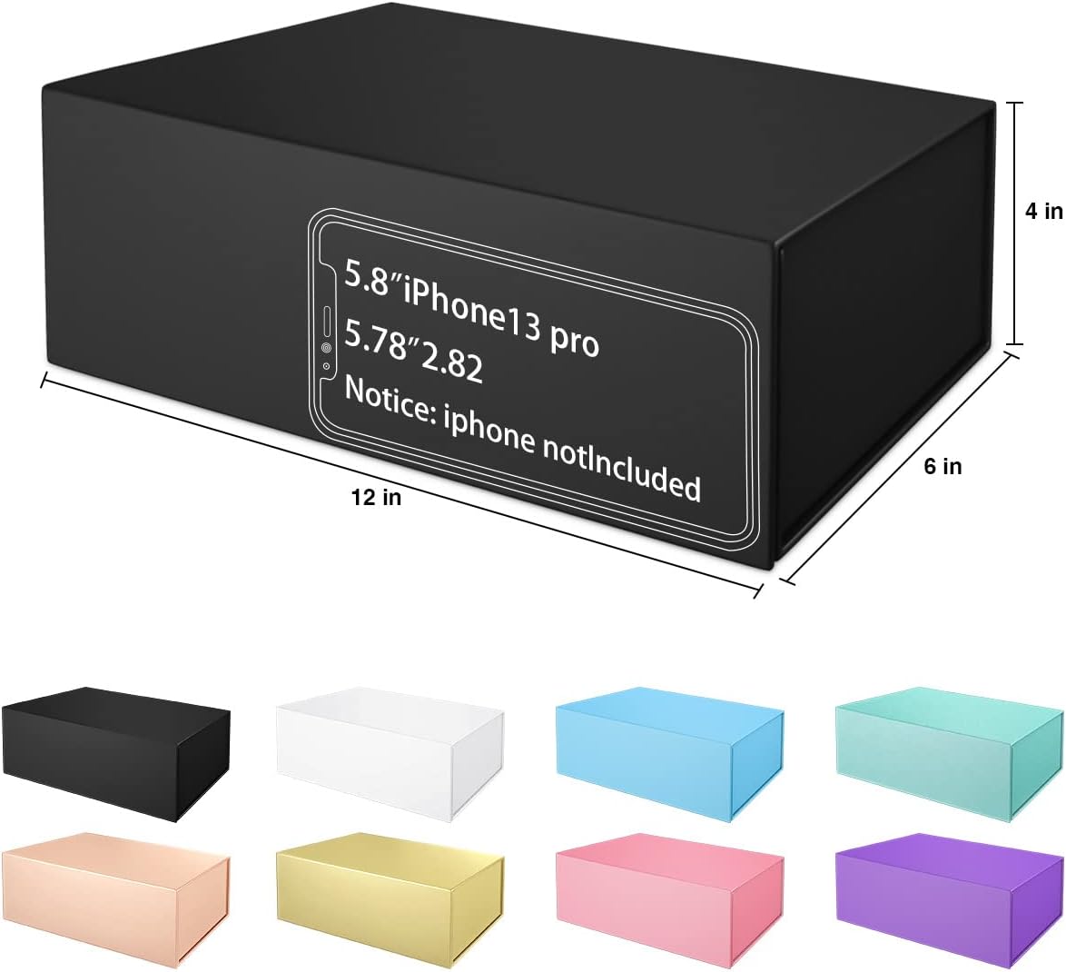 Thumbnail 1 de Black Gift Box 12" x 6" x 4" with Magnetic Closure Lid – Reusable Luxury Gift Box