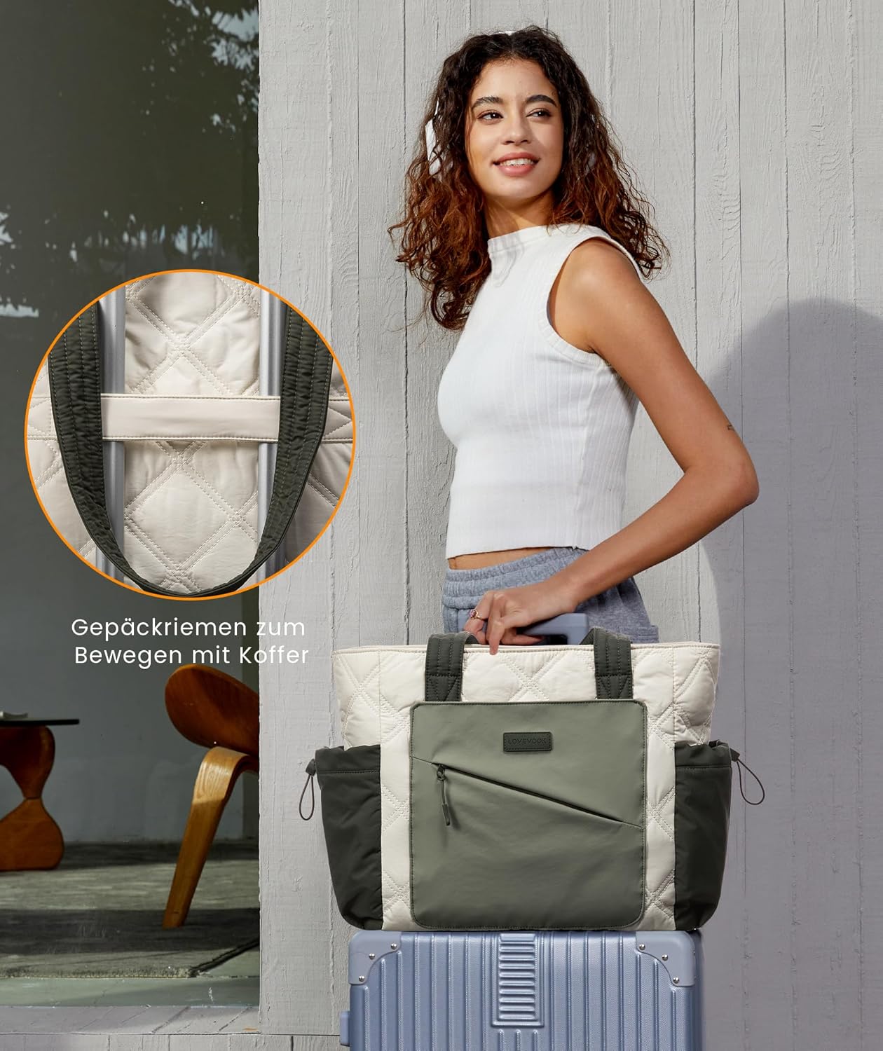 Detalle 2 de LOVEVOOK Shopper Tasche Damen Groß – Leichte Arbeitstasche, ideal für Uni, Büro und Reisen