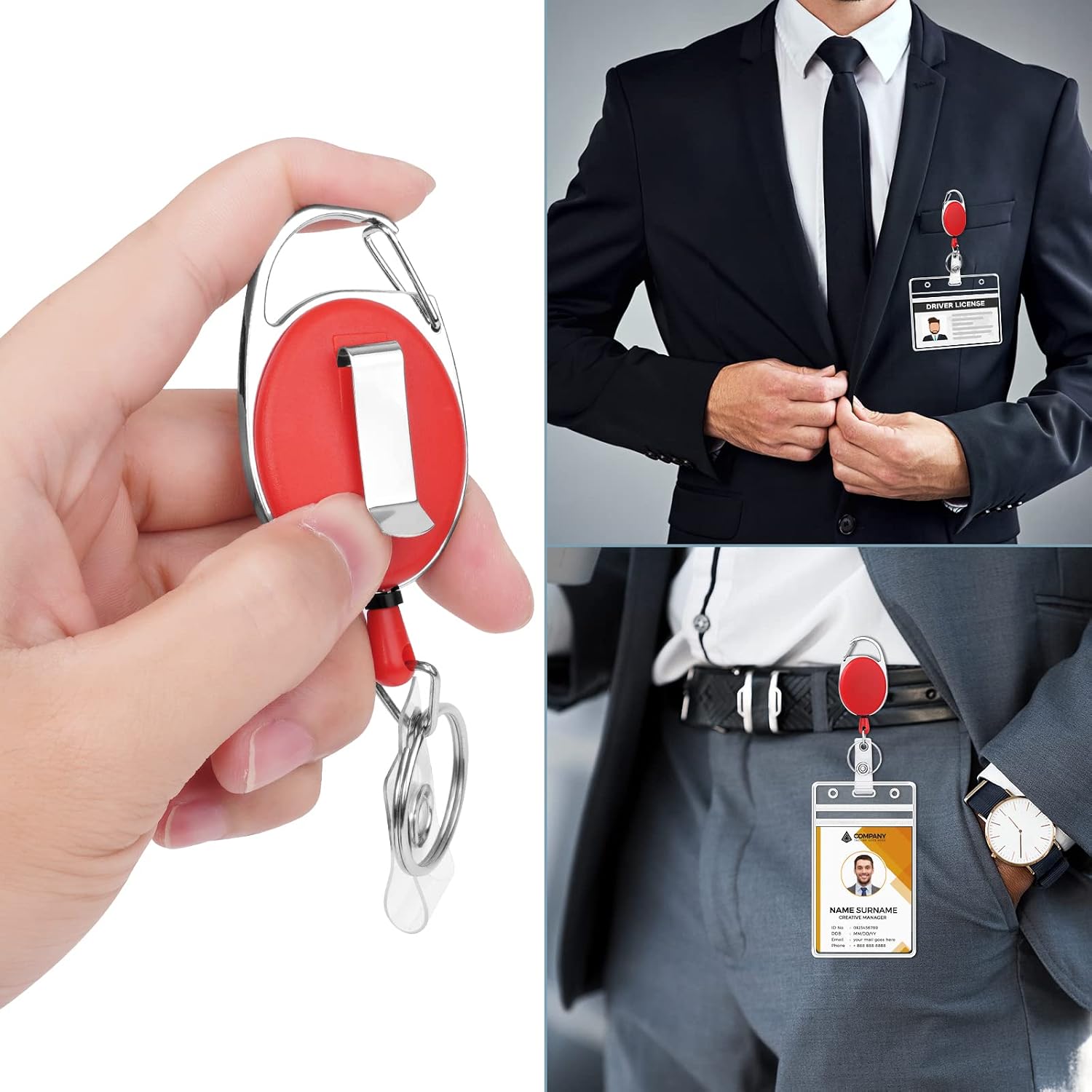 Detalle de Vicloon intrekbare badgehouders met riemclip, 6 kleuren en koord van 70 cm