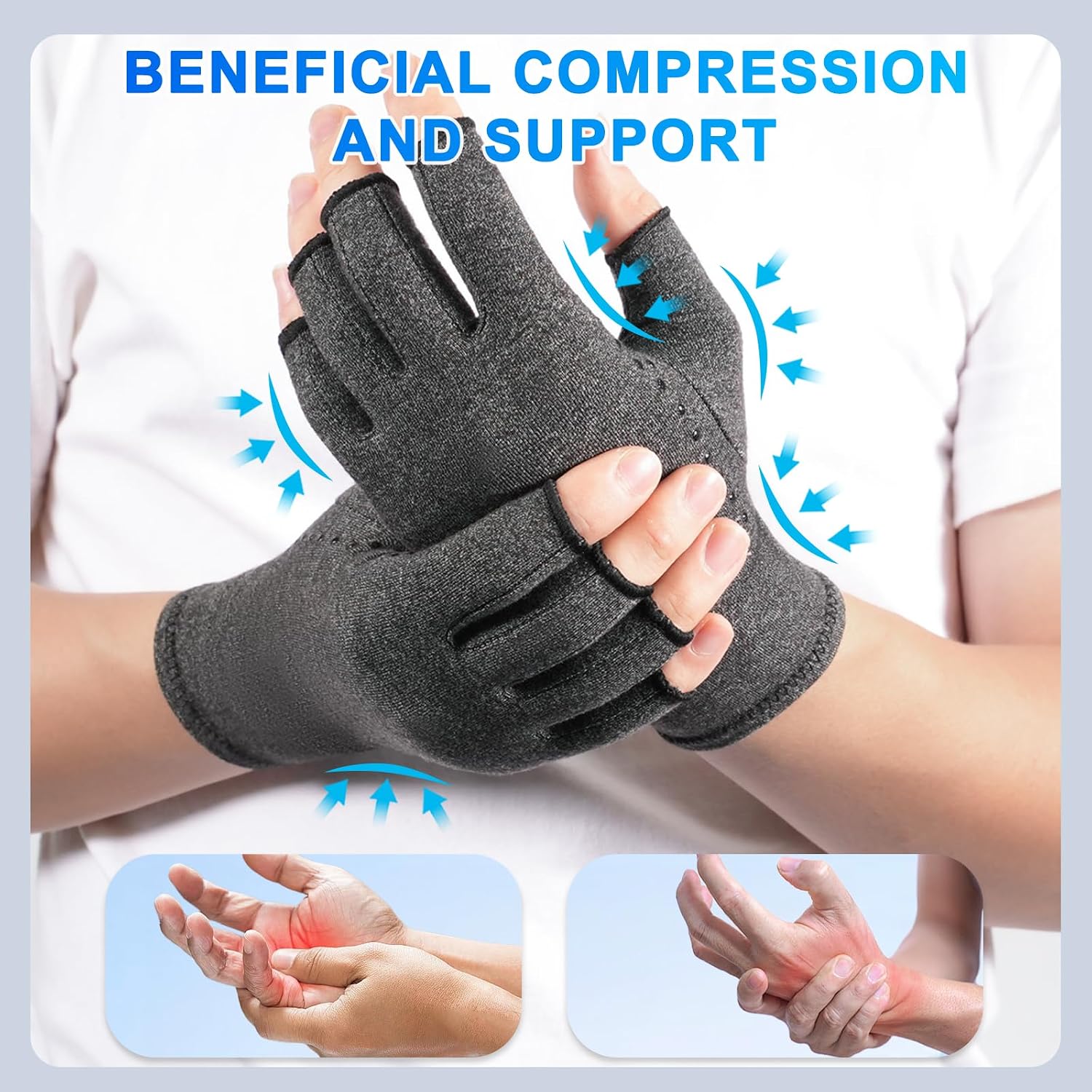 Detalle 2 de DRNAIETY Arthritis Gloves, 2 Pairs (L Gray)