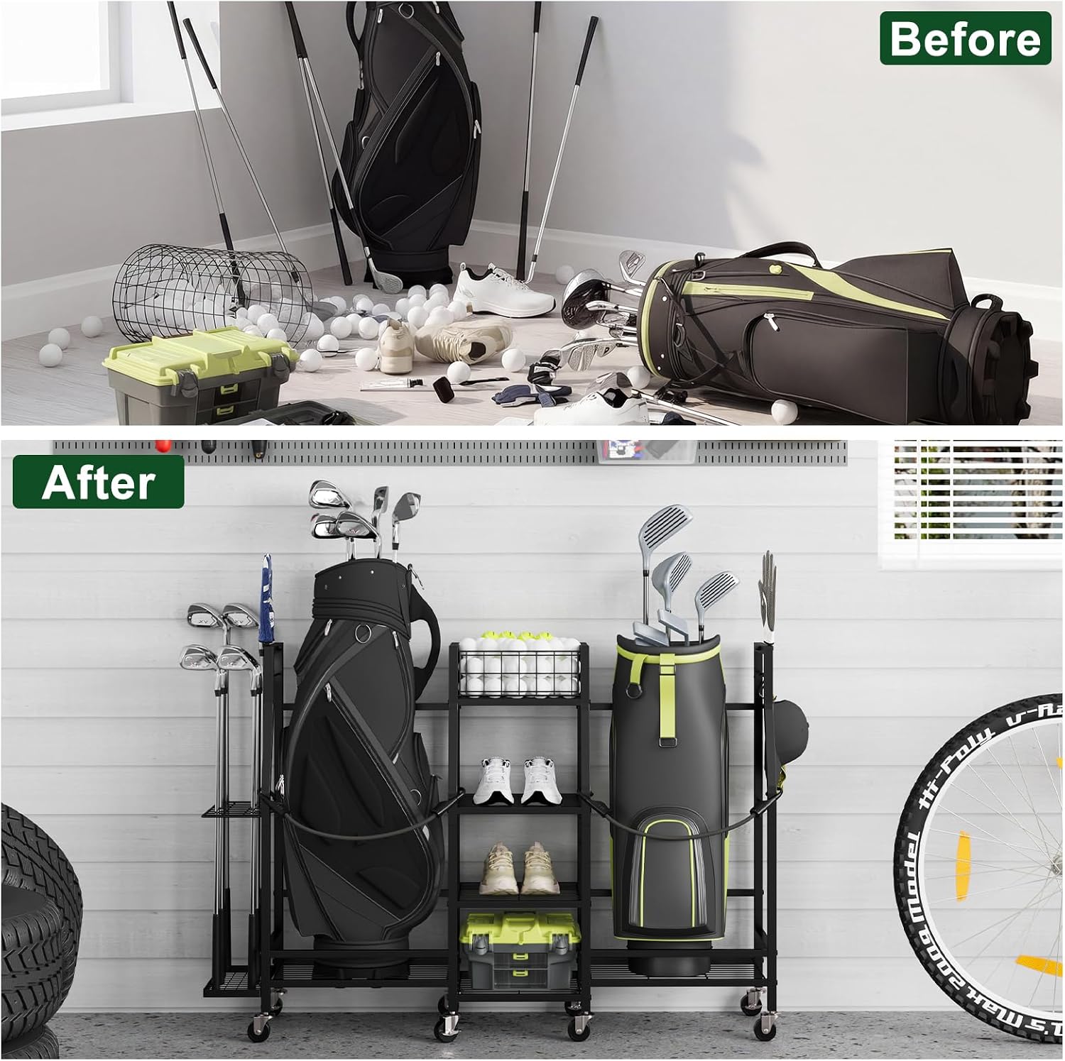 Thumbnail 1 de Neatolgrid GF18-BL Golf Bag Storage Rack with Wheels, Dual-Bag Storage