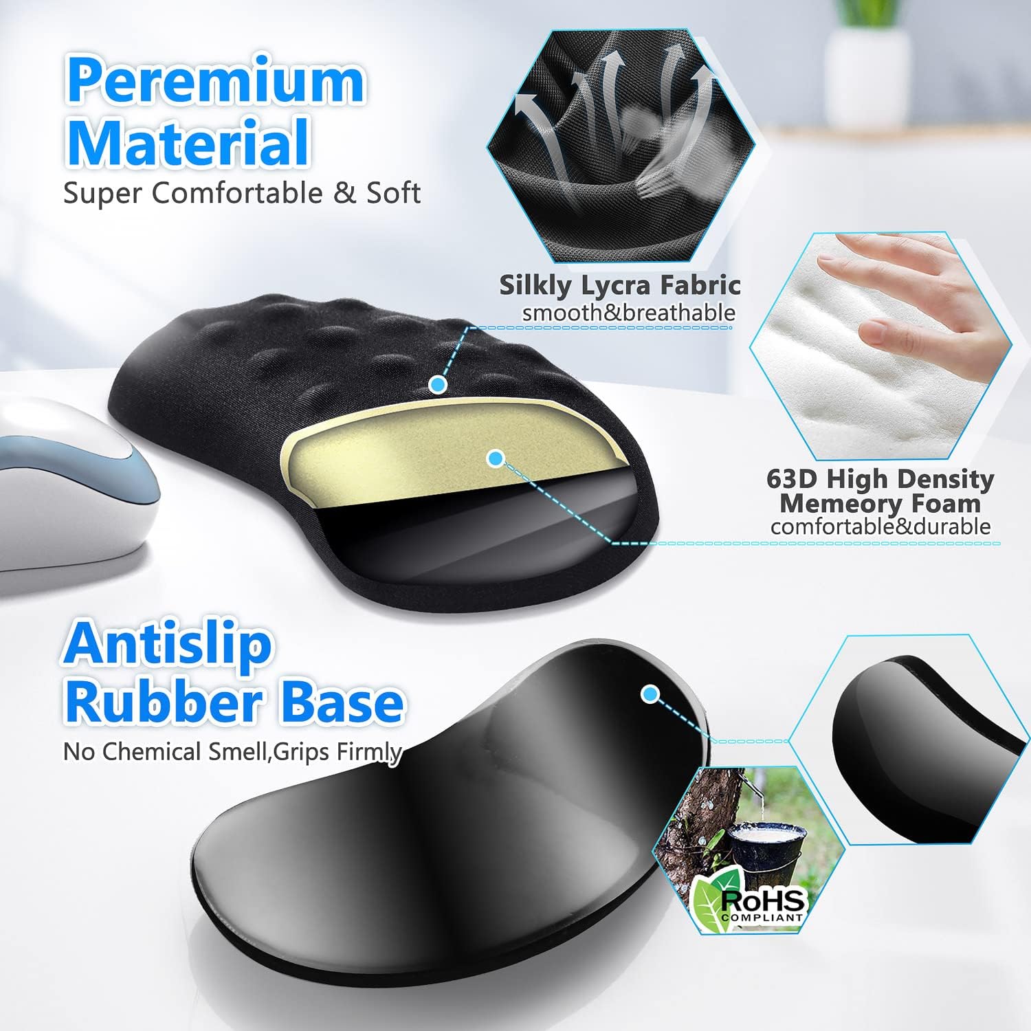 Detalle de Gimars Mouse Wrist Rest – Memory-Schaumstoff-Handgelenkstütze mit Massage-Löchern