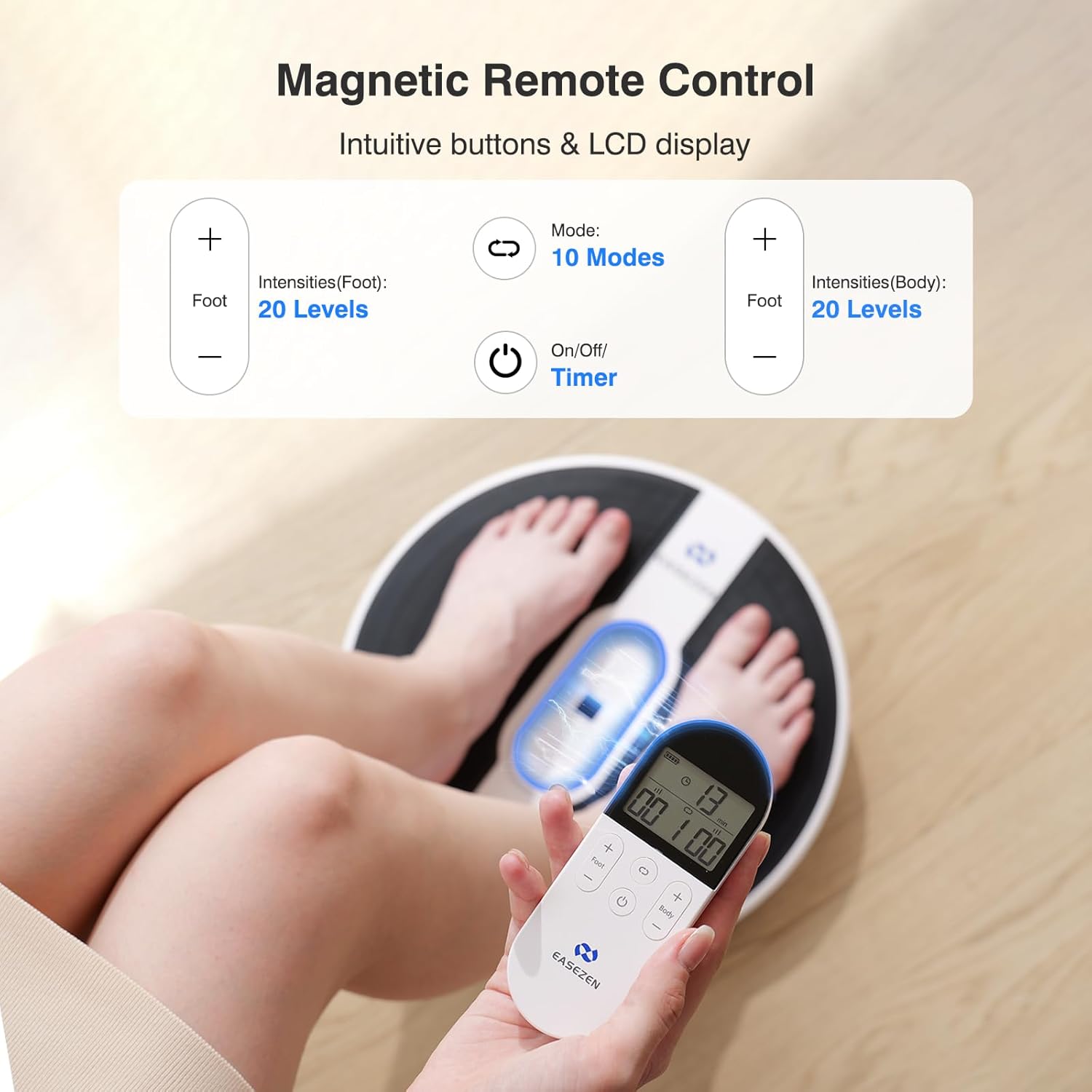 Detalle de Medic Circulation Booster for Feet and Legs — Electric EMS Foot Massager with 10 Modes & 20 Intensities (Black)