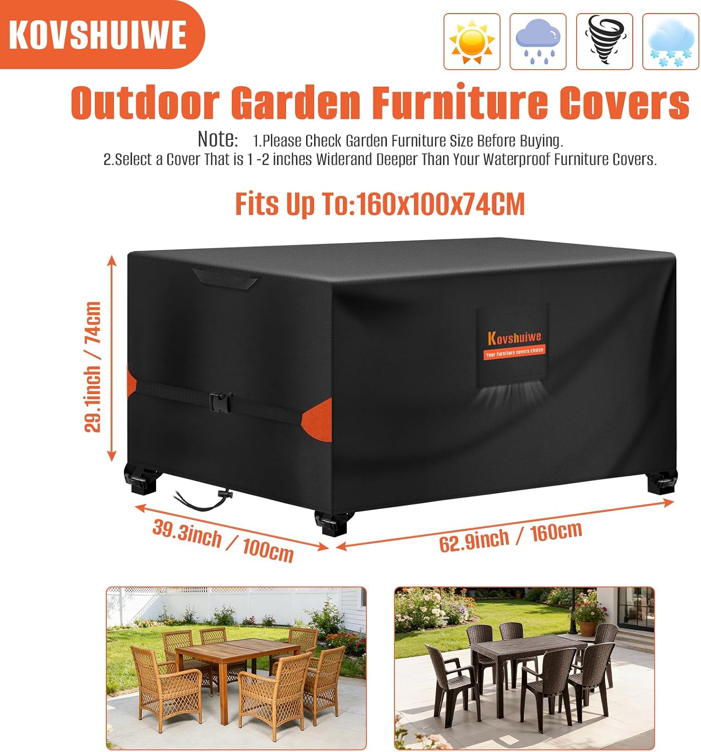 Detalle de Kovshuiwe Copertura per mobili da giardino 160×100×74 cm: impermeabile, antivento e anti-UV