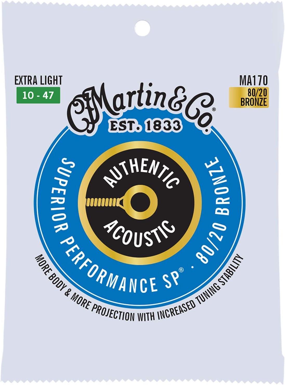 Detalle de Martin Authentic MA170 41Y18MA170 Acoustic Strings – Extra Light 10–47: tono autentico e suonabilità superiore