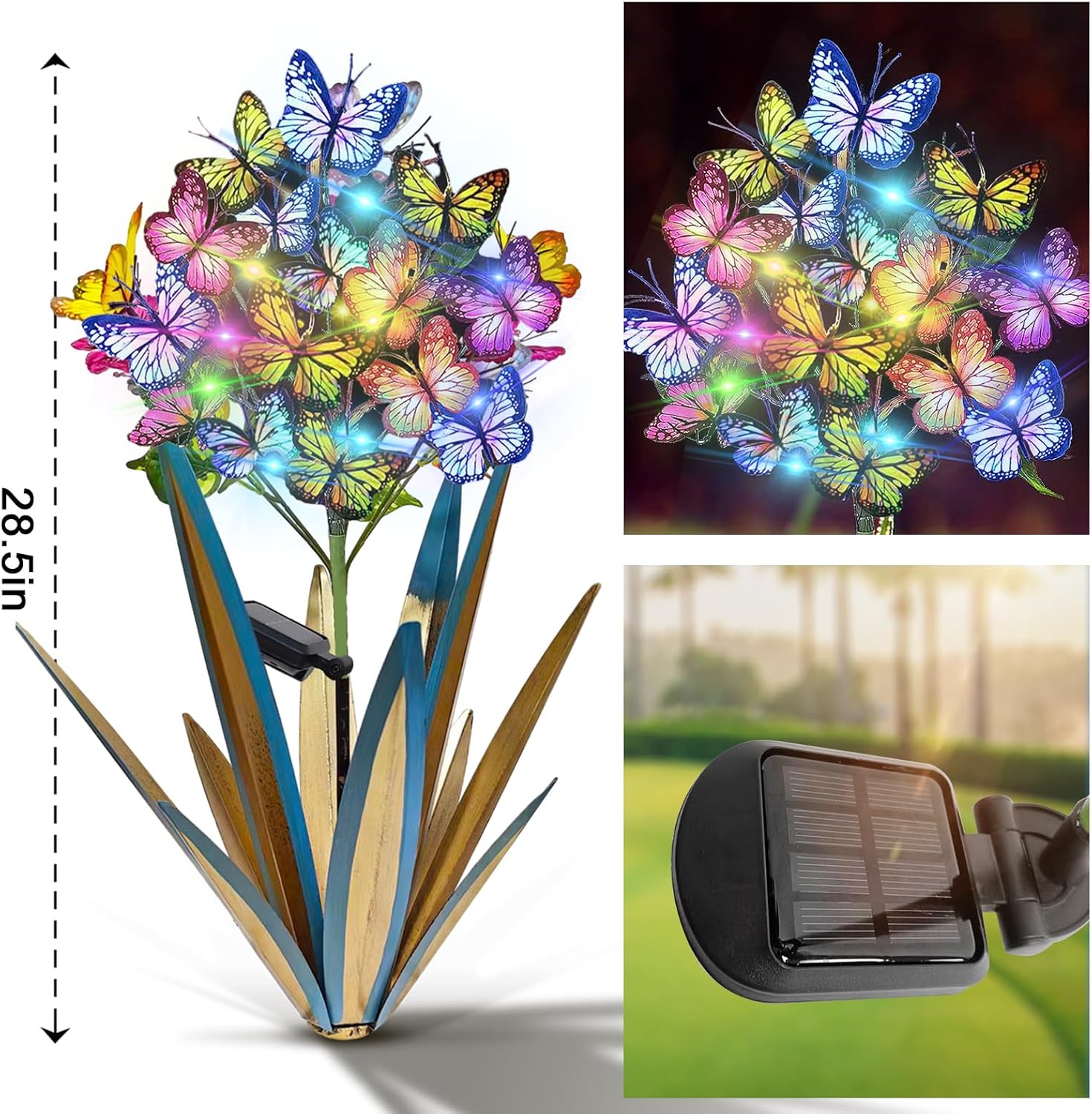 Detalle de Homight Solar Metal Agave Butterfly Flower Stick Garden Sculpture (2-Pack, Red)