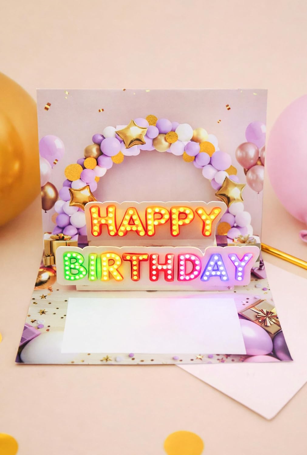 Detalle 2 de Joli Coon Biglietto auguri compleanno con musica e luce – biglietto pop-up 3D per donna, busta e sigillo