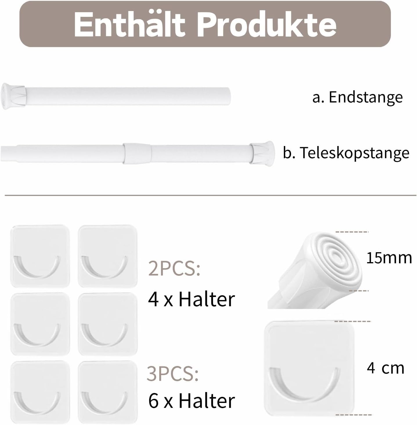 Detalle de GDEVKHN NO3-SSG-3 uitschuifbare gordijnroedes, zwart, 45–60 cm, 13 mm