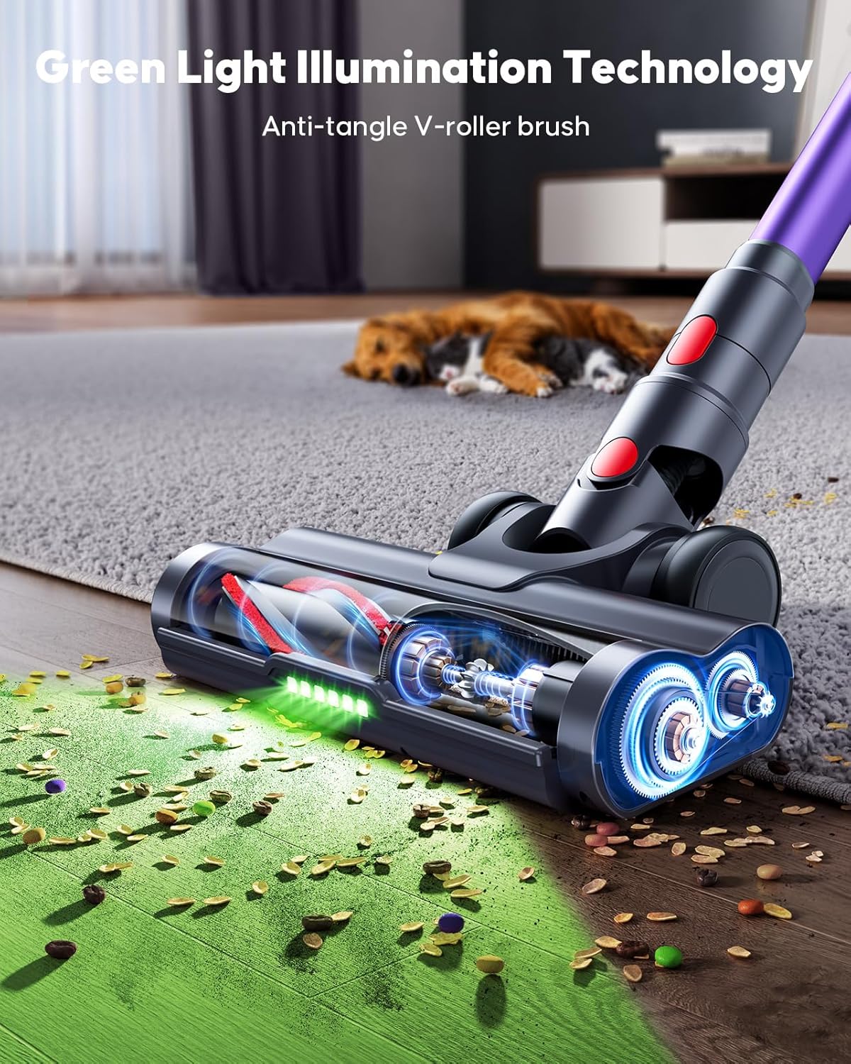 Thumbnail 4 de Powerffy Cordless Vacuum Cleaner (45KPa, 600W) – Green LED anti-tangle stick vacuum with 60-minute runtime, 1.8L dust cup