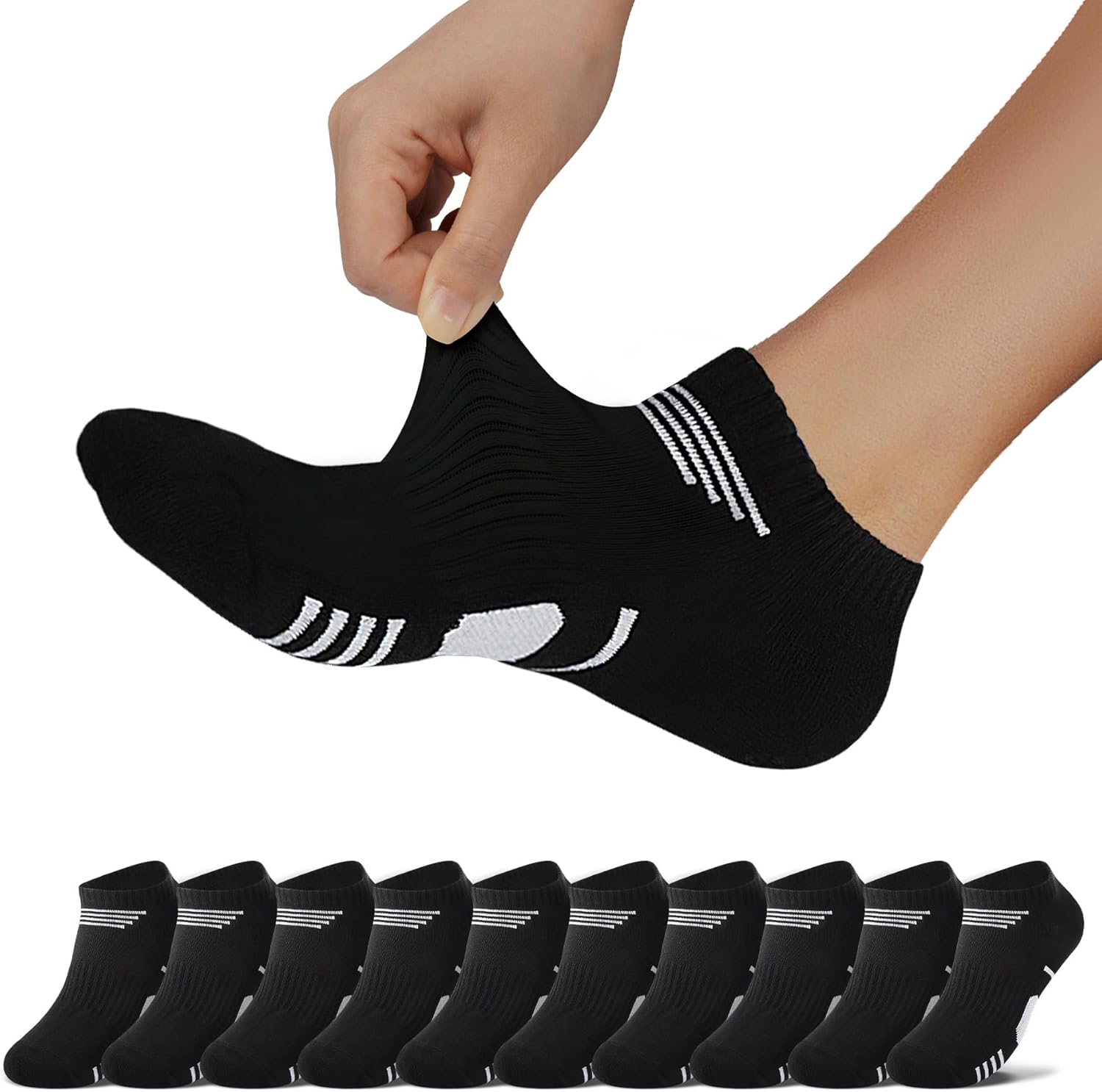 Detalle de NUOZA Sneaker Socken – 10 Paar, kurz, Baumwolle, atmungsaktiv, Größe 35–50
