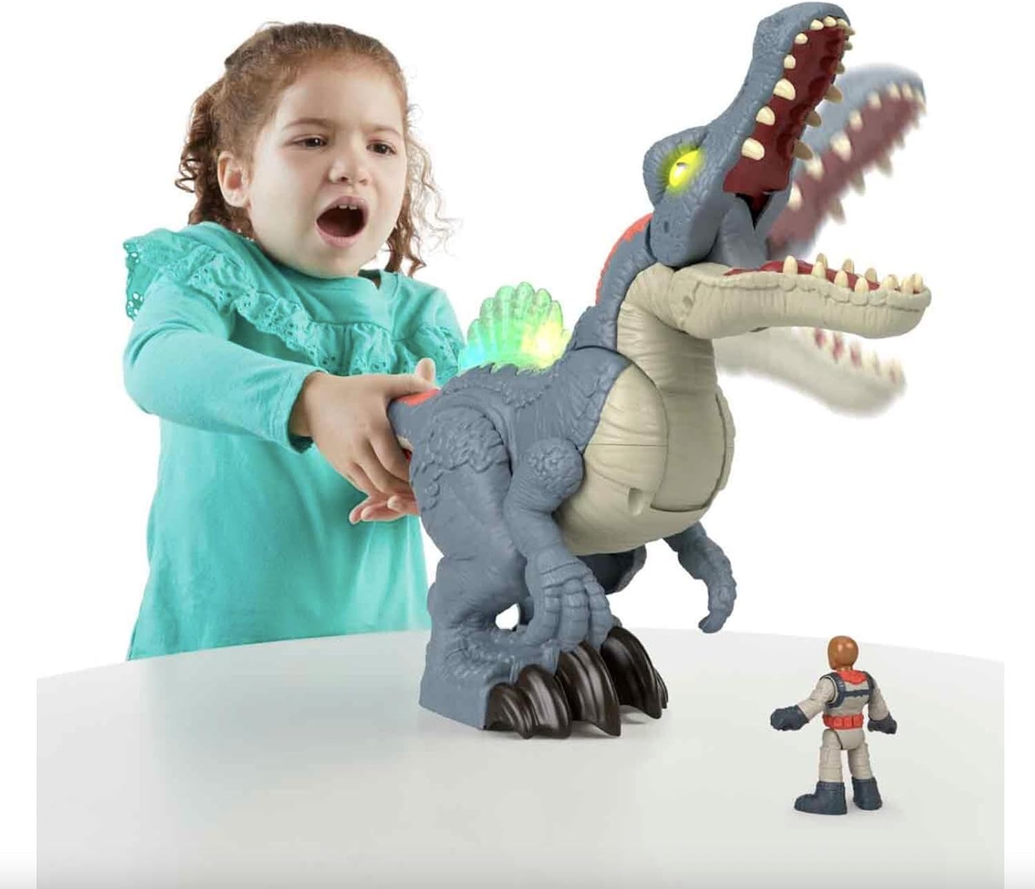 Detalle 1 de Fisher-Price Imaginext Jurassic World Ultra Snap Spinosaurus (HML41) with Lights, Sounds & Chomping Action