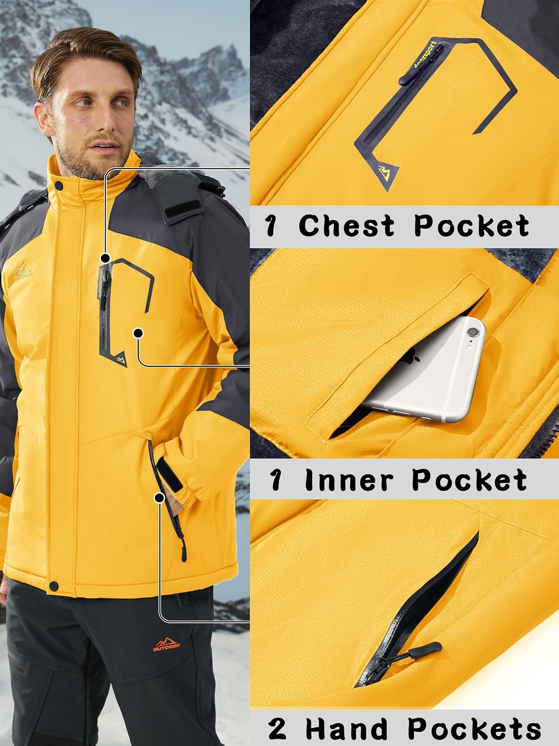 Thumbnail 5 de KEFITEVD Chaqueta impermeable Hombre con capucha desmontable