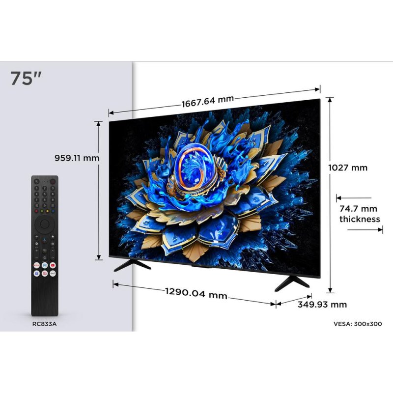 Detalle de TV TCL QLED T69C 75": cinema en casa con Google TV y HDR Dolby Vision