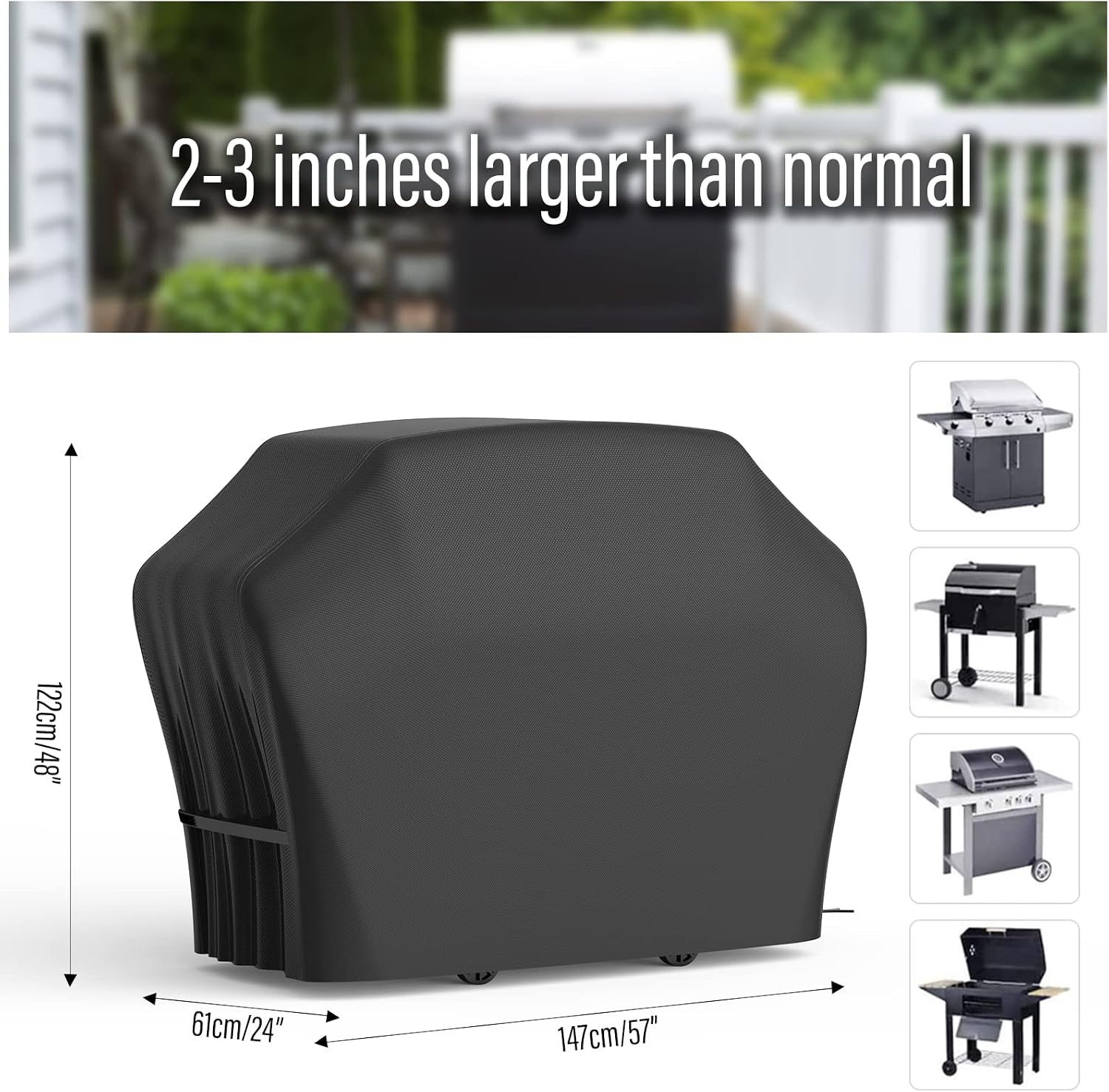 Detalle de Grill Abdeckhaube 147x61x122 cm: Wetterfest, 210D Oxford, staub- & regensicherer Grillschutz