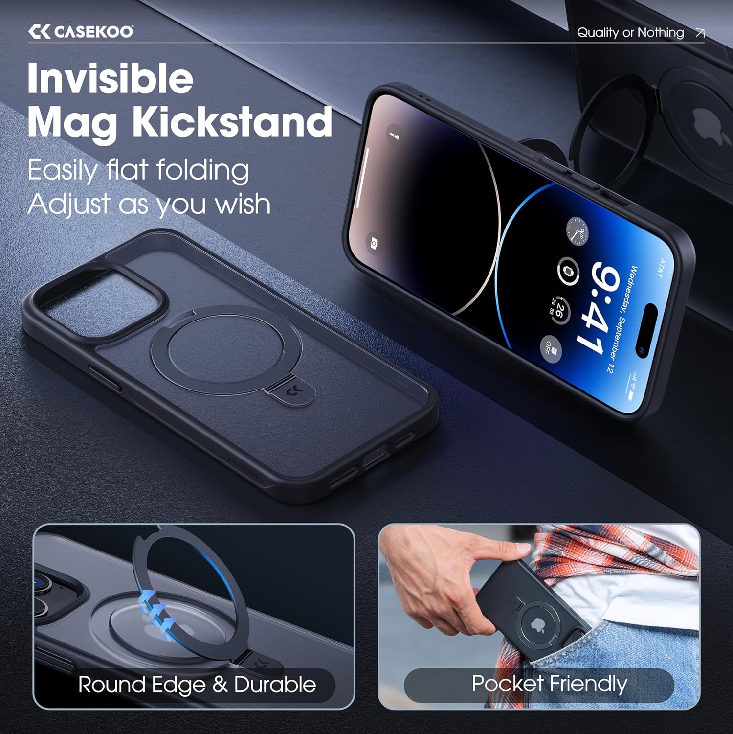 Detalle de CASEKOO iPhone 14 Pro magnetic clear matte 6.1" case