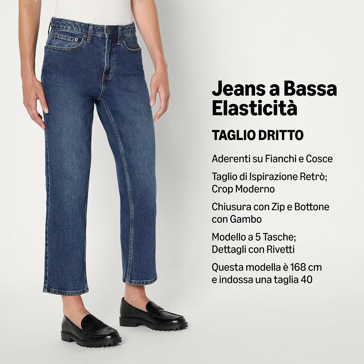Detalle 2 de Amazon Essentials Jeans a Vita Alta a Gamba Dritta Donna – Grigio Pietra Delavé Scuro, 42