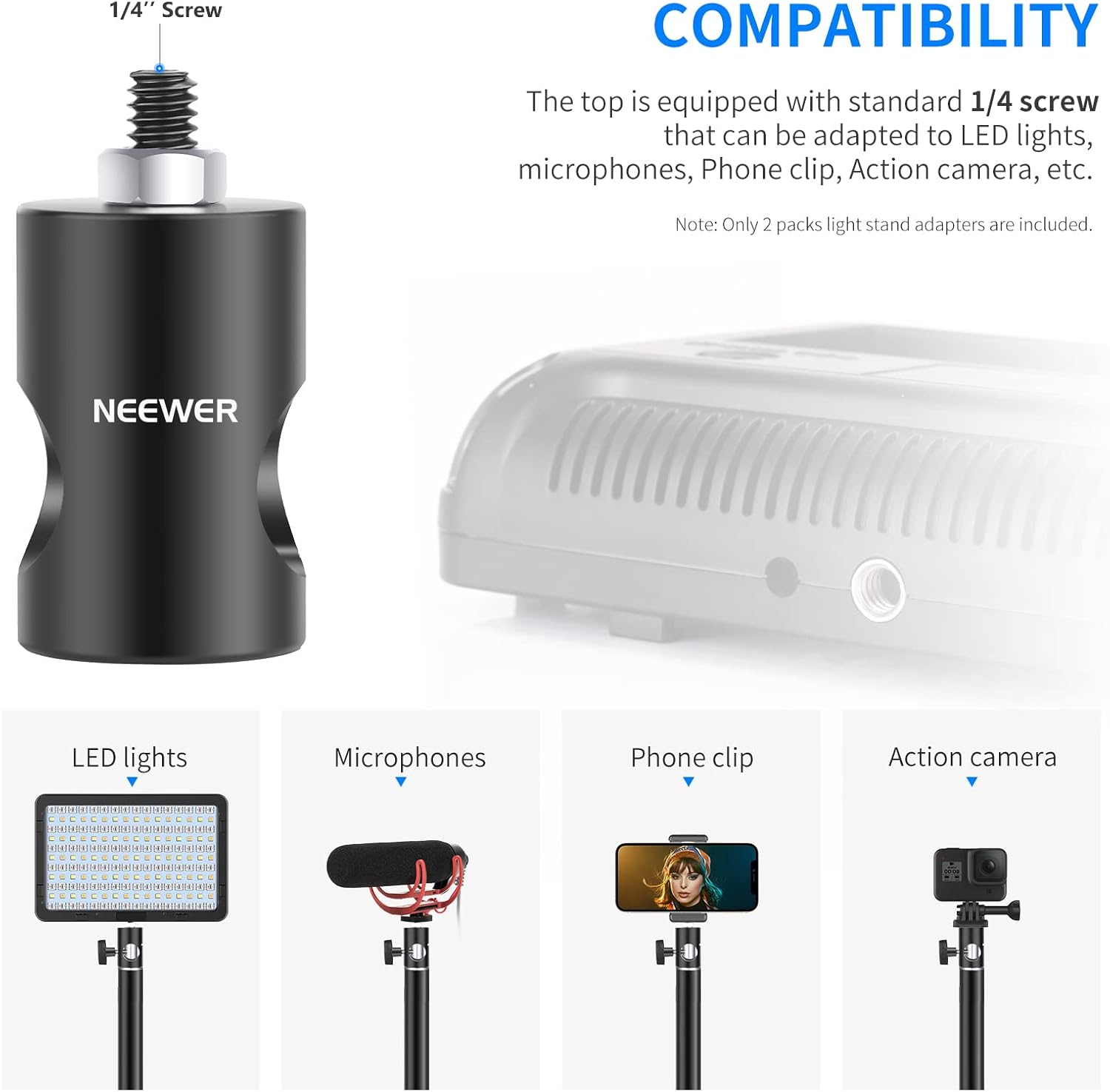 Detalle 2 de NEEWER 2 packs d’adaptateurs rapides 1/4" avec vis pour support d’éclairage ST12