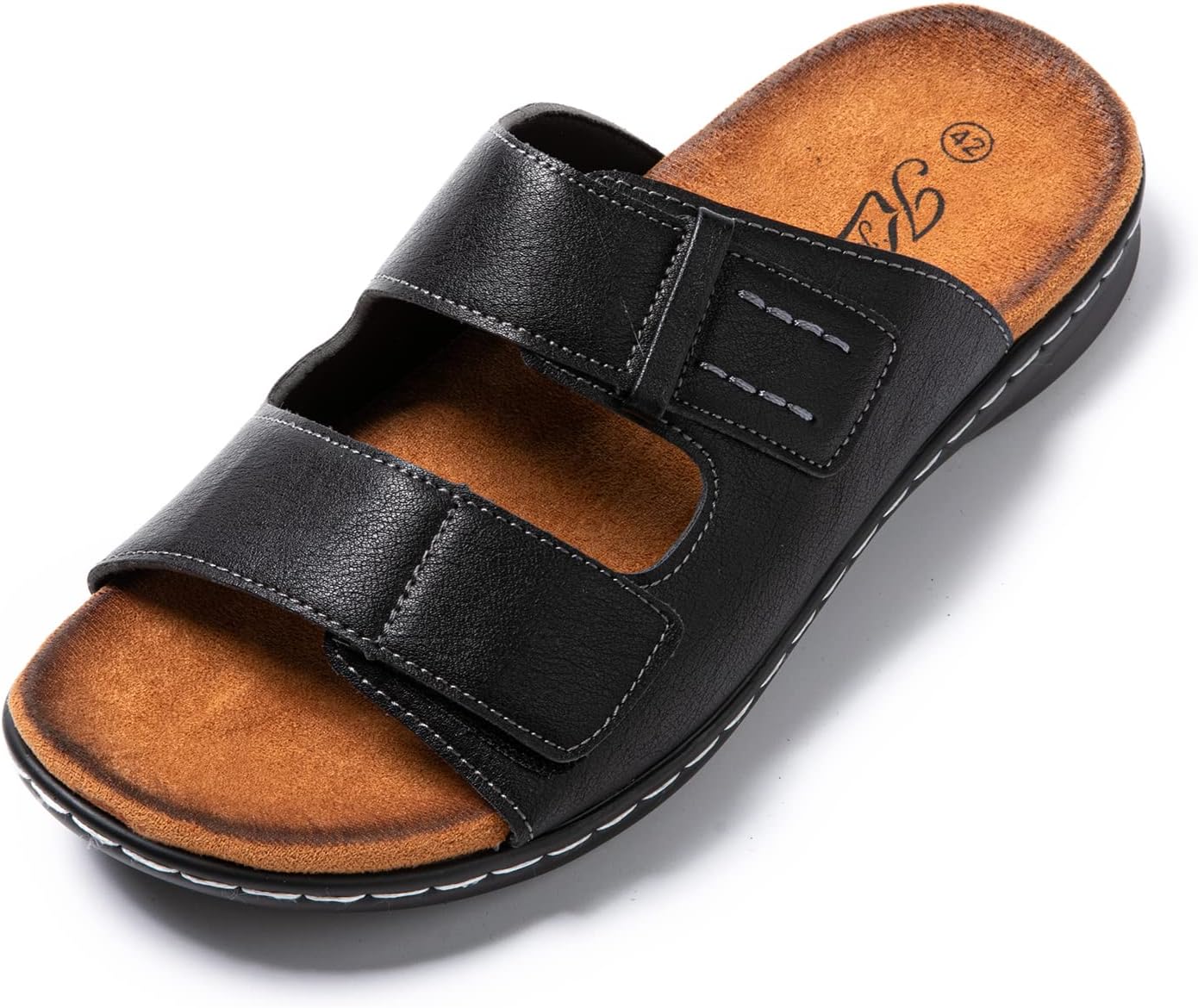 Detalle de JOMIX Sandales Homme en cuir avec Scratch – Tongs polyvalentes pour plage et extérieur