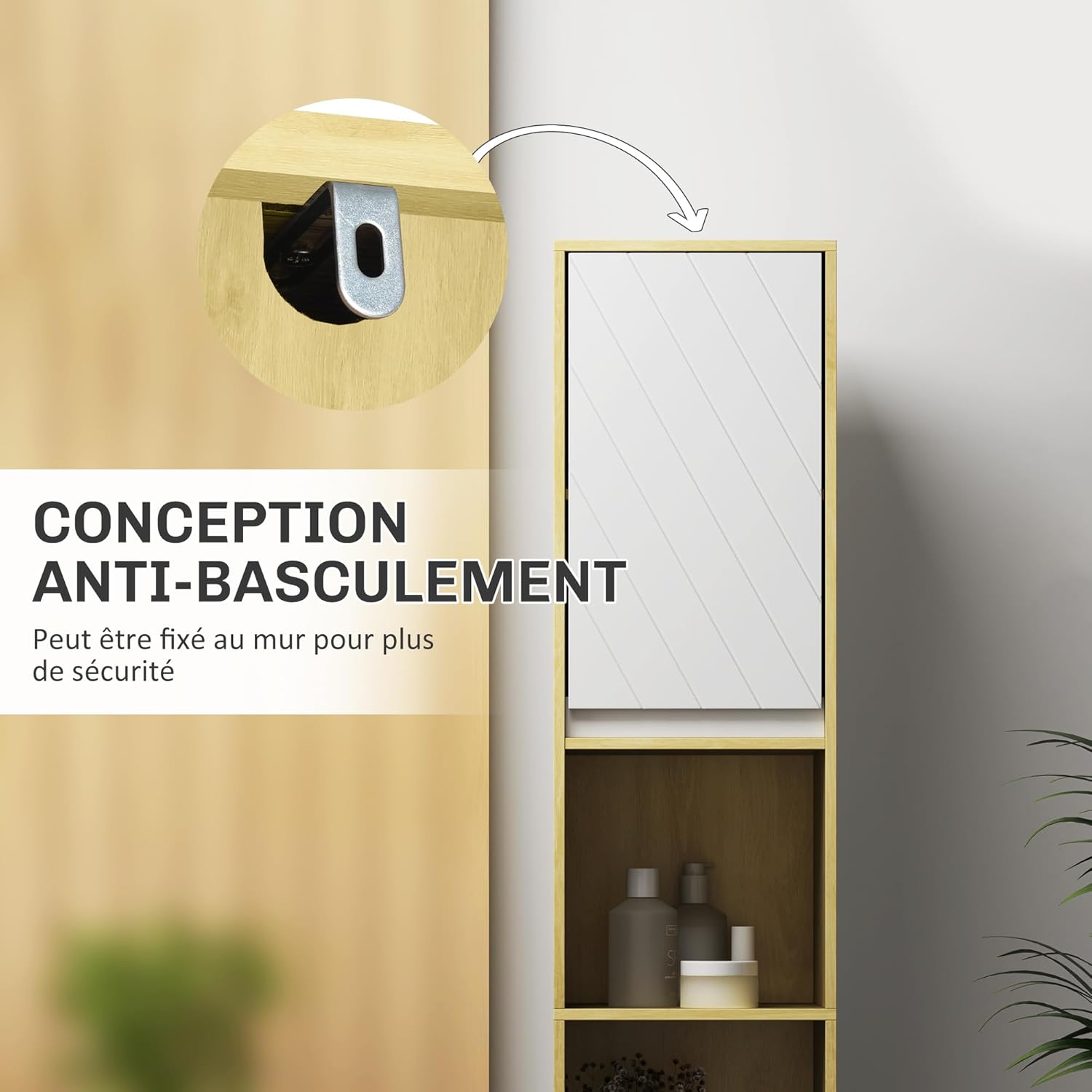 Thumbnail 6 de HOMCOM Meuble Colonne Salle de Bain à 6 Niveaux – rangement étroit 30 × 24 × 170 cm en chêne et blanc