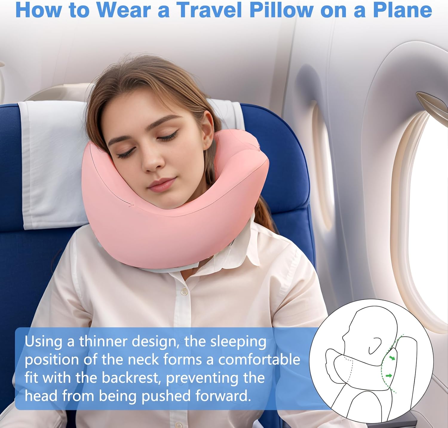 Thumbnail 6 de jiaao Nackenkissen Flugzeug – Ergonomisch, verstellbar, Memory-Schaum, Rosa