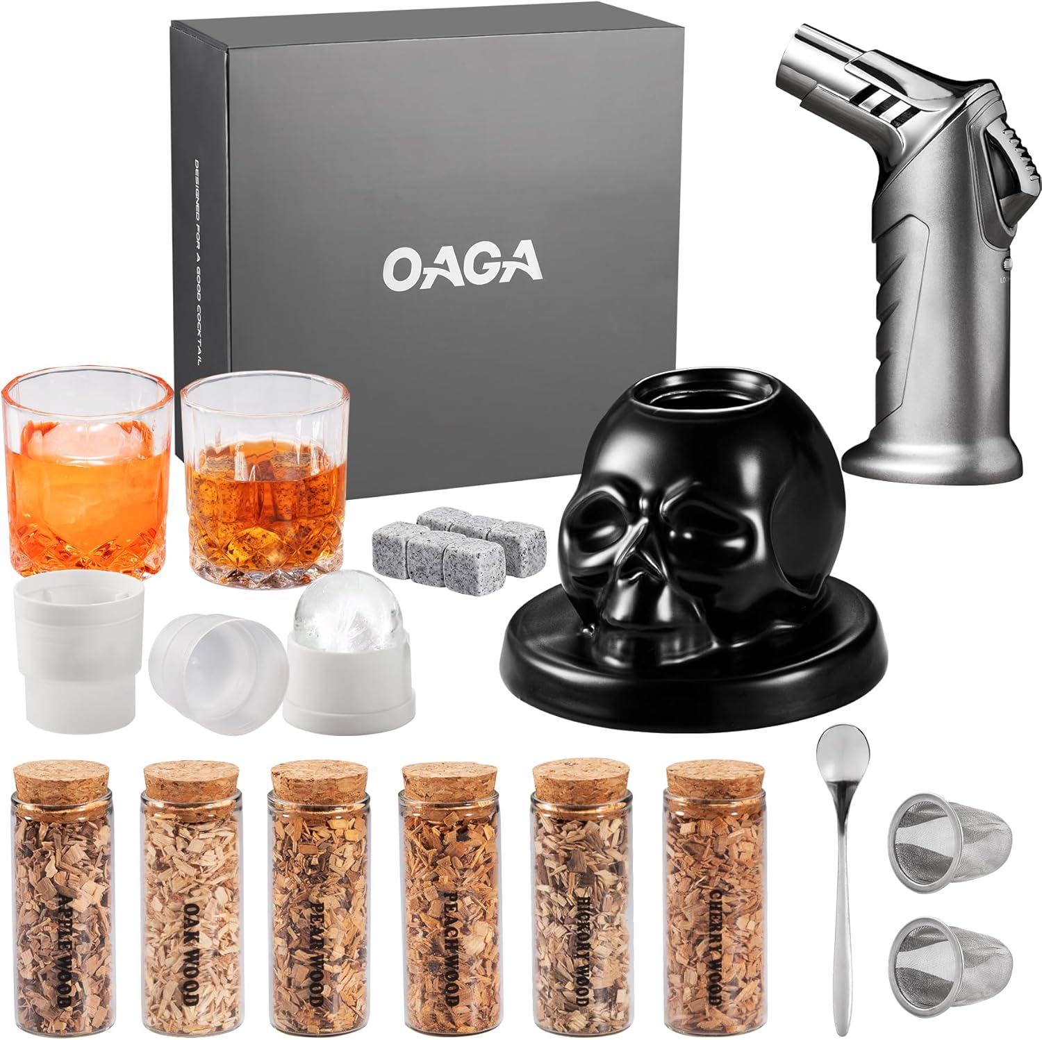 Detalle de Whiskey Smoker Kit with Torch - 21 Sets: Skull Design, 6 Wood Flavors & No Butane