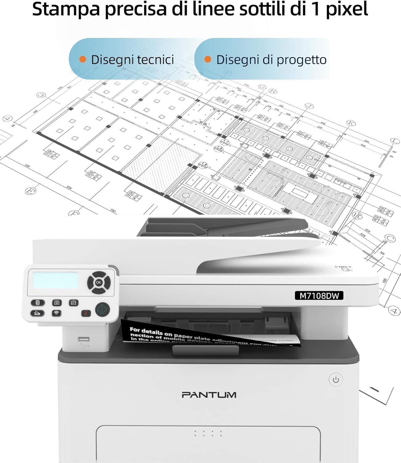 Thumbnail 6 de Pantum M7108DW: Stampante laser 3 in 1 wireless, 33 ppm, ADF, fronte/retro non duplex per scansione/copiarie affidabili