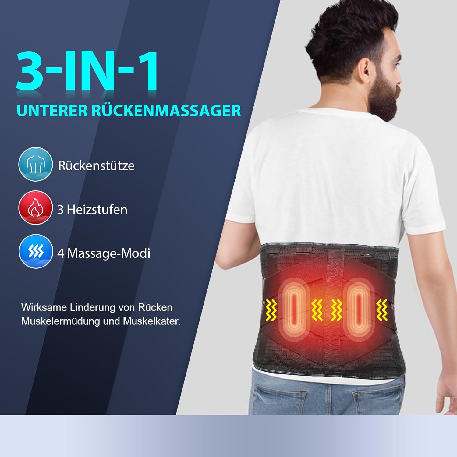 Detalle de HONGJING Beheizte Rückenmassagegerät Bandage – 3-in-1 Wärme, Massage und Stütze (XL)