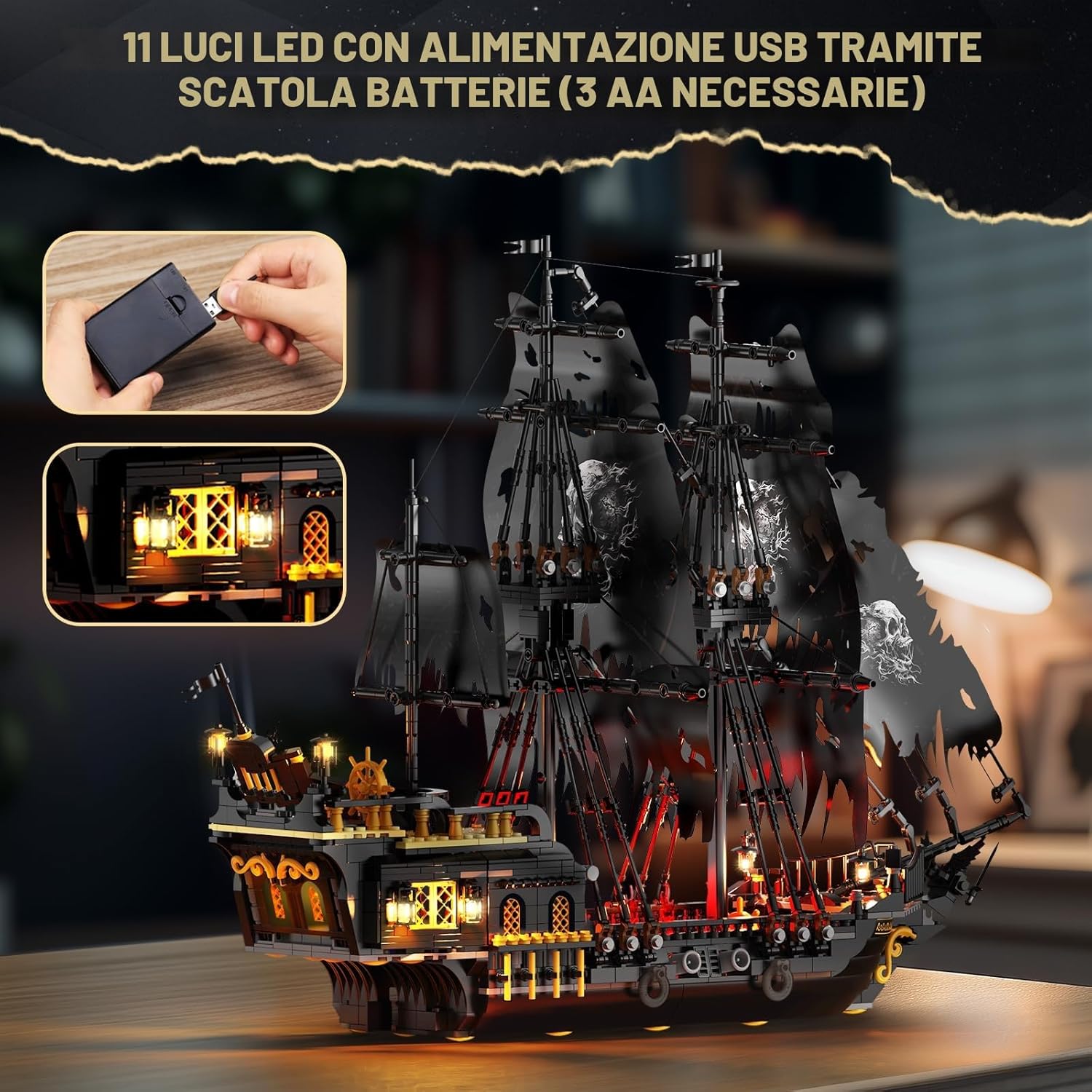 Detalle de JMBricklayer Nave dei Pirati con Luci 40002 — grande modello per battaglie marittime