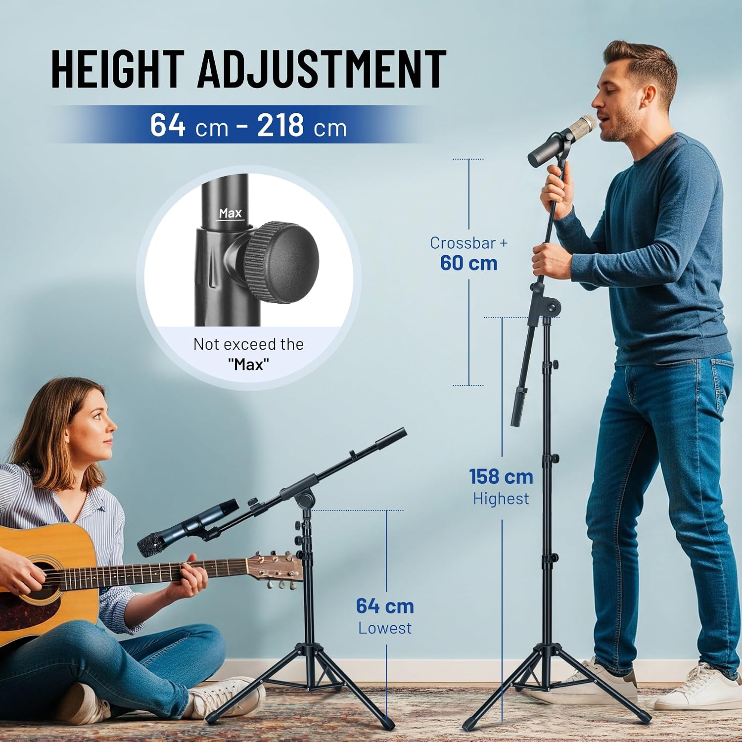 Detalle de CAHAYA CY0329 Tripod Boom Microphone Stand with Carry Bag – portable metal stand for stage, speech and outdoor use