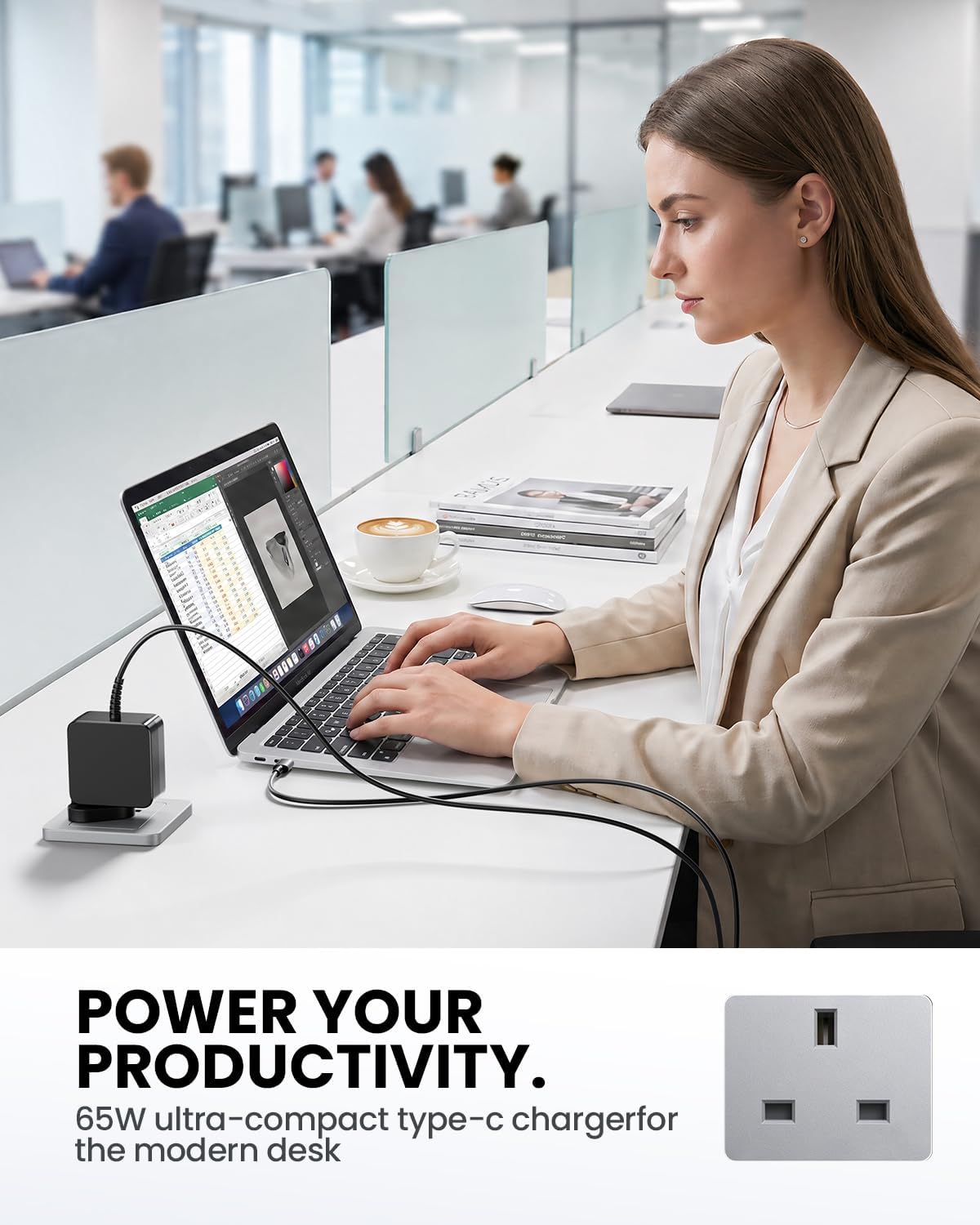 Detalle de 65W USB-C Laptop Charger for ASUS VivoBook, Acer, HP & Dell (UK Plug) – 1.8m Cable