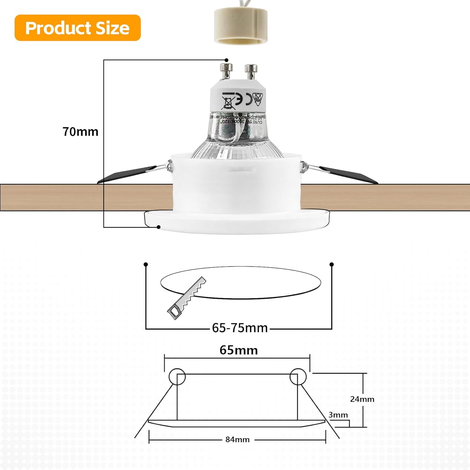 Thumbnail 4 de GeyouLux 4er Set Einbaustrahler Rahmen IP65 – Schwenkbar, GU10 Fassung, mattes Weiß, 68 mm Lochmaß