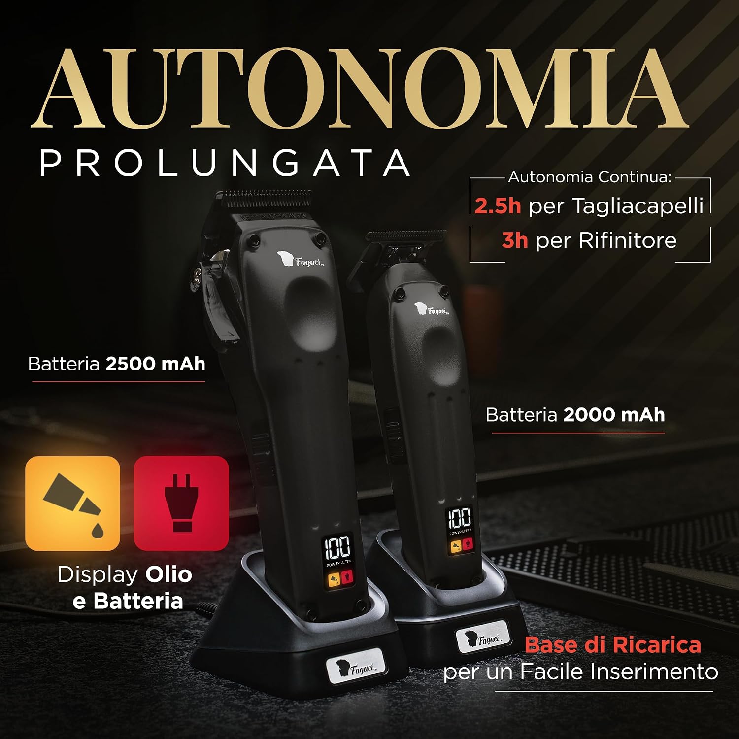 Detalle de Fagaci Tagliacapelli Uomo Professionale con Precisione Superiore – Lame ceramica/DLC, Motore brushless, 0 mm