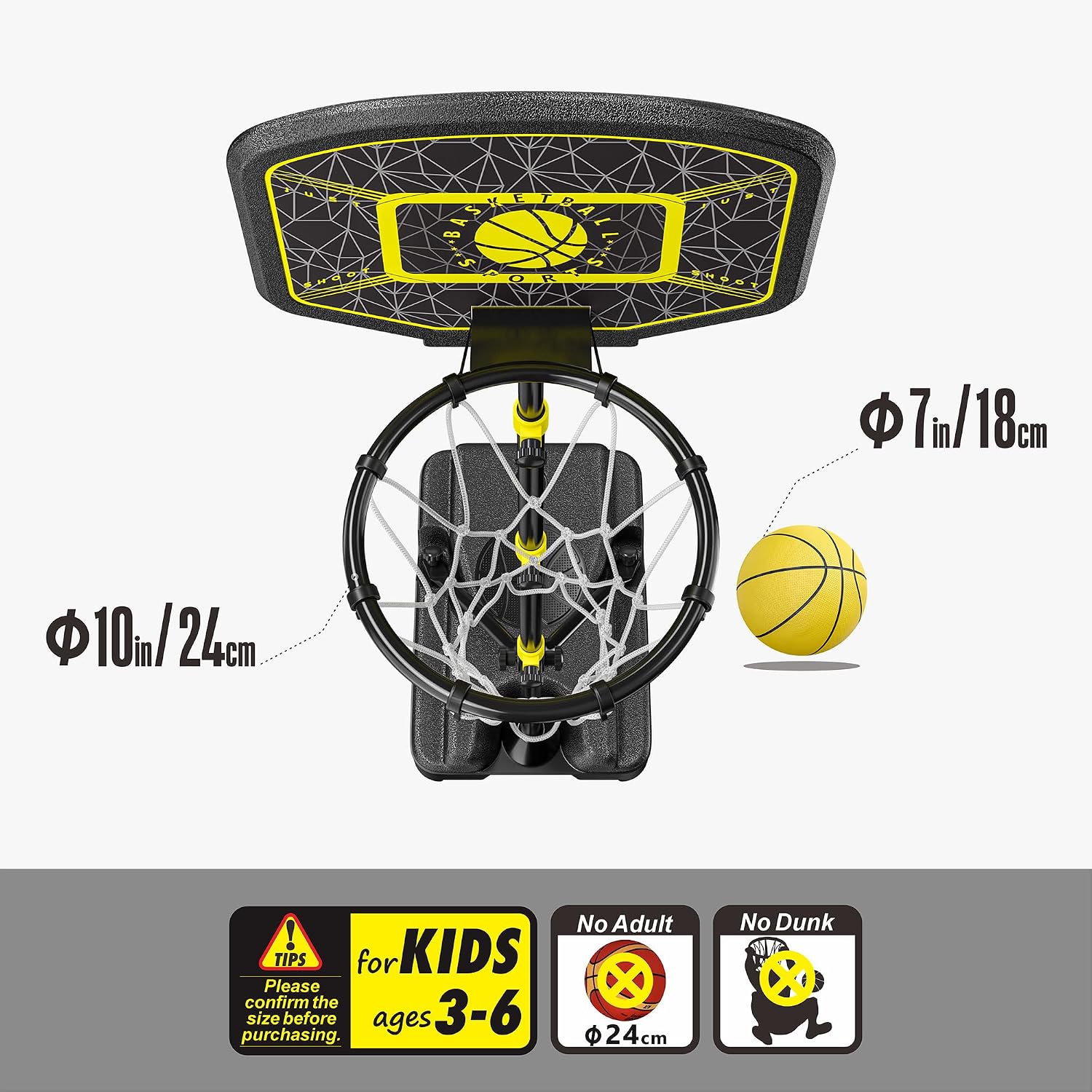 Thumbnail 6 de GILIKOKO Kids Adjustable Basketball Hoop with Triangular Base and Steel Frame