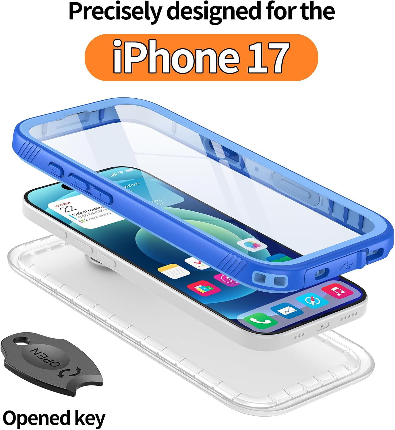 Detalle de Cozycase TOP Protective Blue Full Case for iPhone 17 – Slim, Rugged & Waterproof