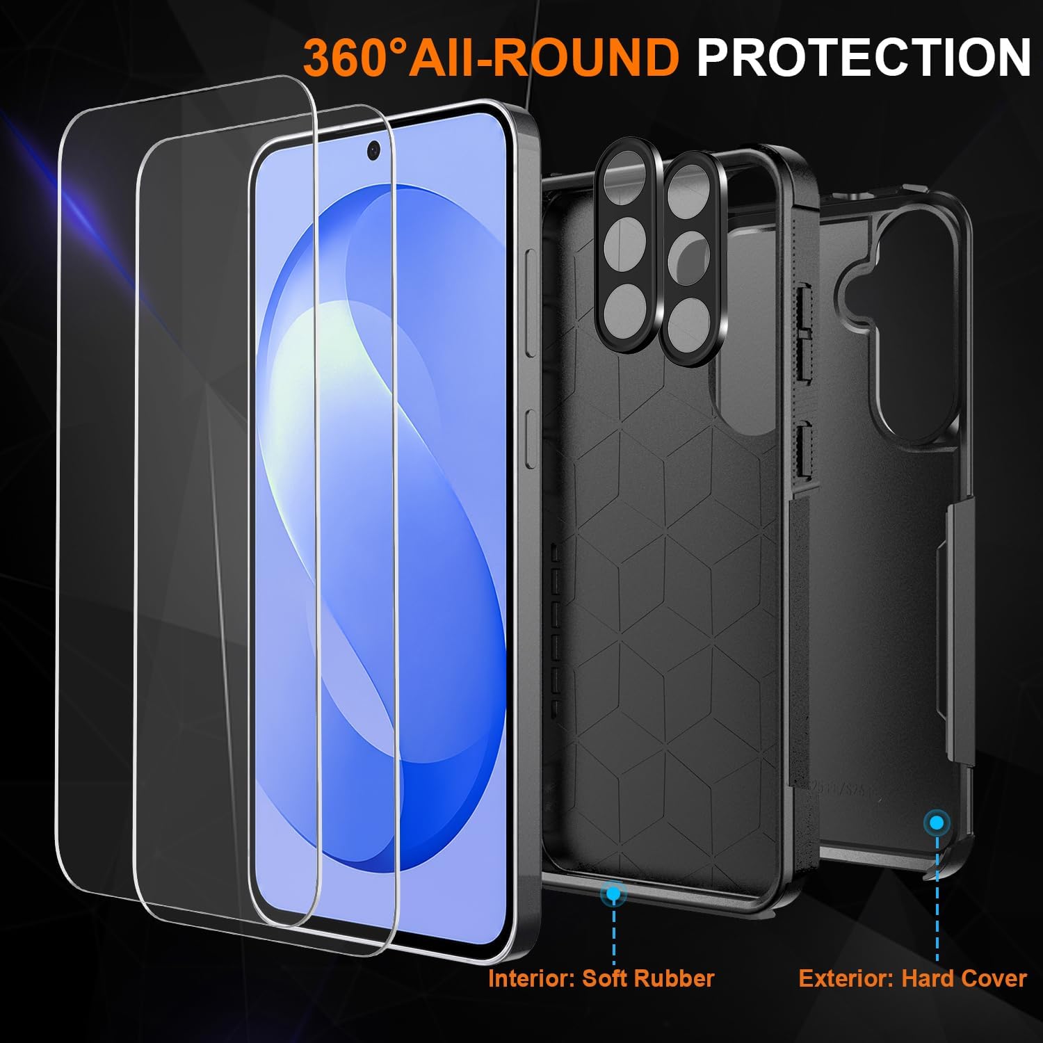 Detalle de Ezanmull Samsung Galaxy S26 FE Case with Tempered Glass Protectors