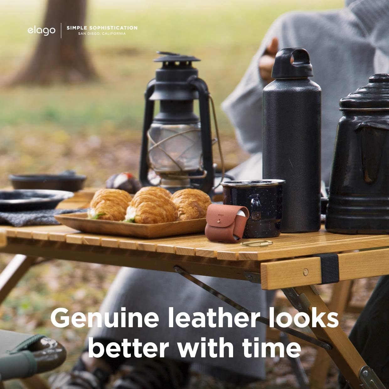 Thumbnail 4 de elago Coque en cuir avec mousqueton pour AirPods 3 – Étui en cuir de vachette naturel (brun)