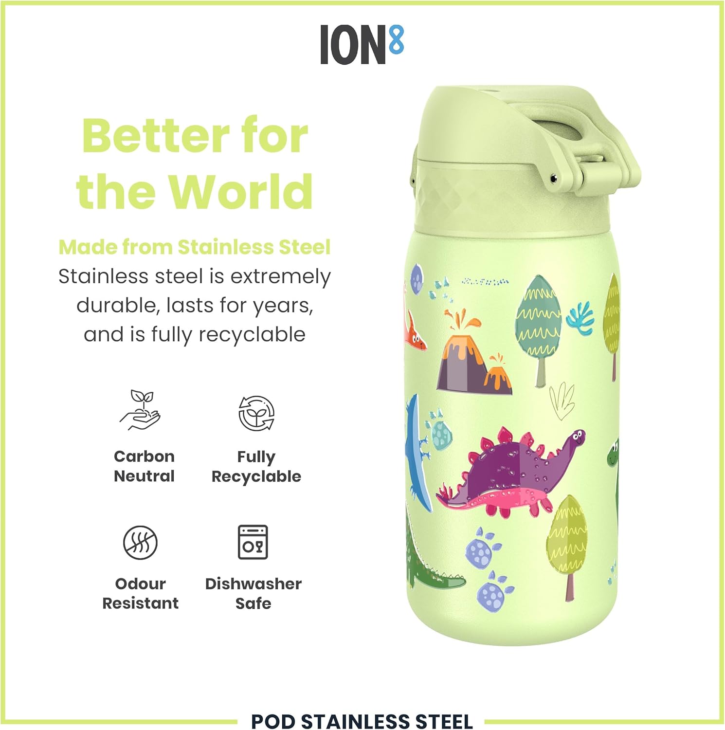 Thumbnail 4 de Ion8 Small Water Bottle (Green, Dinosaurs) – Leak-Proof, Dishwasher-Safe and Easy to Open