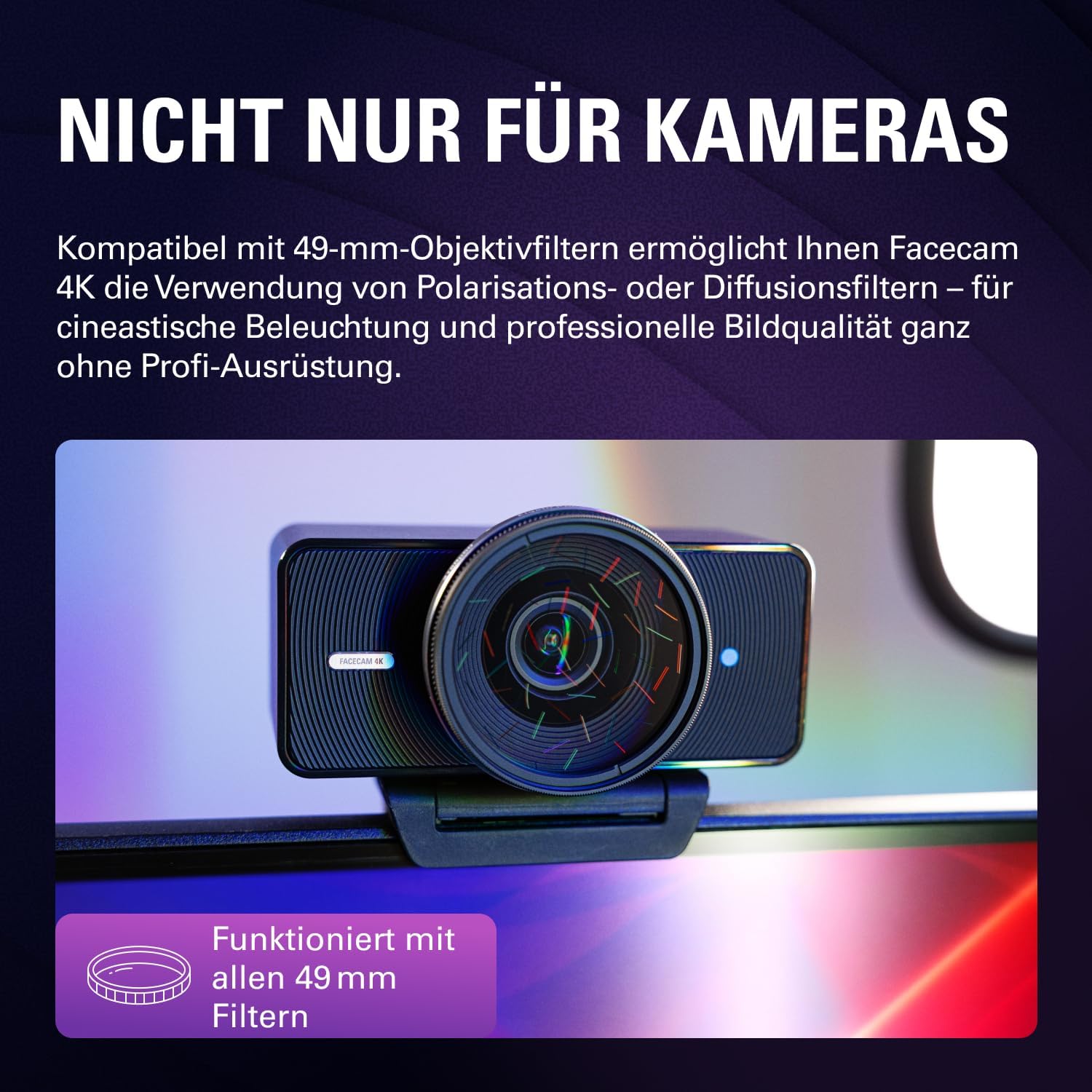 Thumbnail 6 de Elgato Facecam 4K – DSLR‑nahe Bildqualität, 4K60/UHD webcam mit Filterhalter und HDR