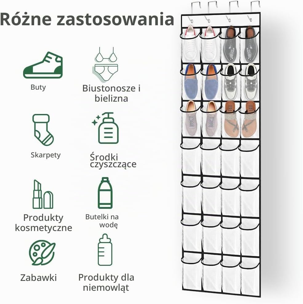 Detalle de AUAUY organizer na buty za drzwi, 28 kieszeni siatkowych i 4 haczyki