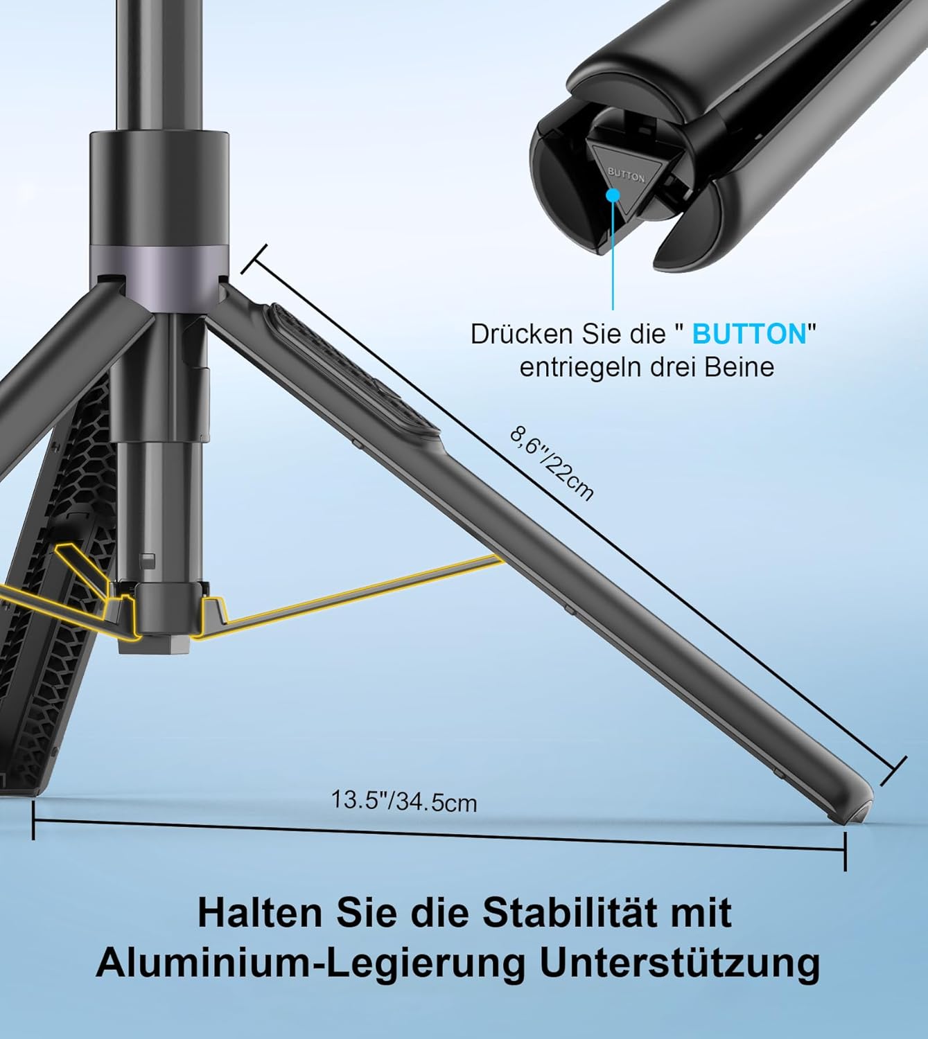 Thumbnail 3 de Gahenwo 173cm Selfie Stick Stativ – All-in-One Stativ mit Fernbedienung für Smartphone und Action-Kamera