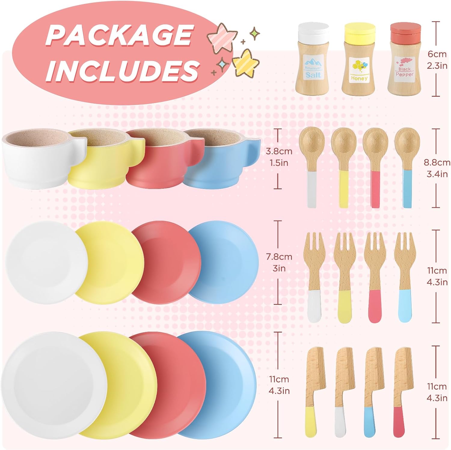 Detalle de GAGAKU 27-Piece Wooden Toy Kitchen Dish Set (2024 Upgrade) for 3+ – Safe, Durable Play Kitchen Accessories