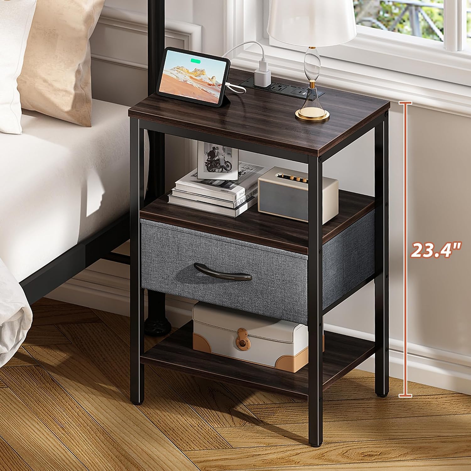 Thumbnail 3 de SUPERJARE Nightstand with Charging Station