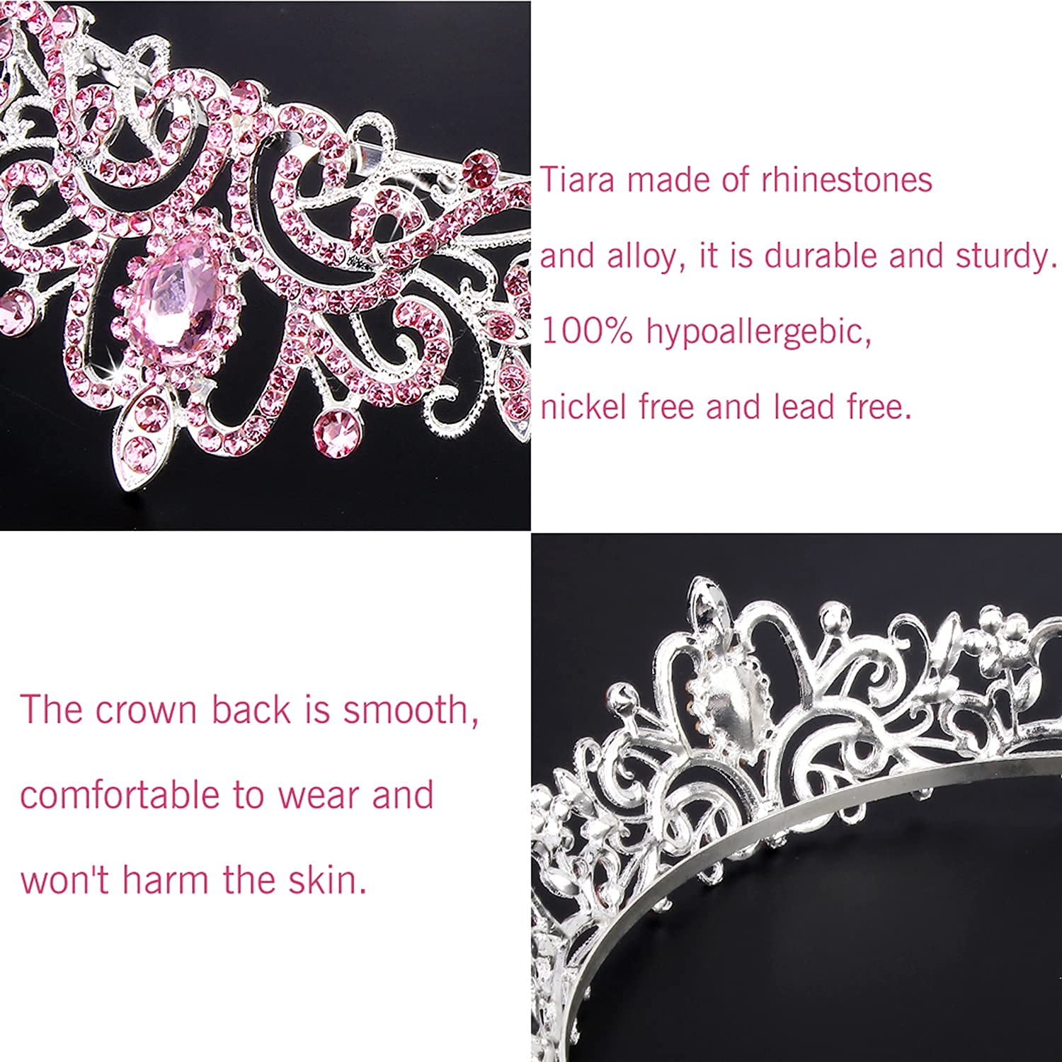 Thumbnail 6 de Didder Silver Pink Crystal Tiara with Hair Combs for Women and Girls